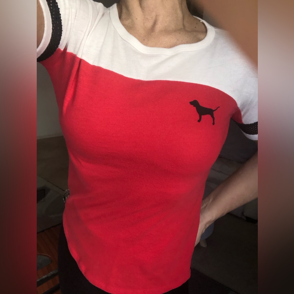 SOLD ON EB@Y!!! VS pink mesh sleeves adorable T-shirt￼ price now 💯 firm